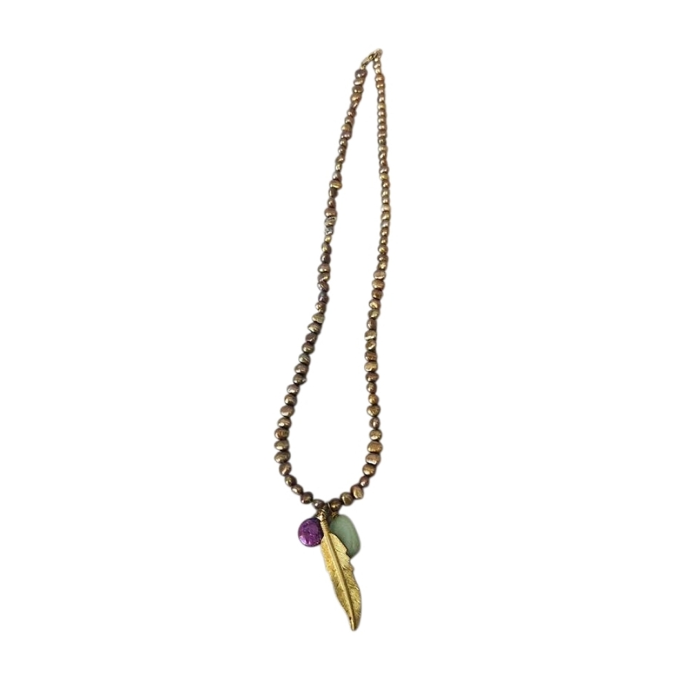 Bronze Cultured Pearl Necklace with Gold and Purple Accents